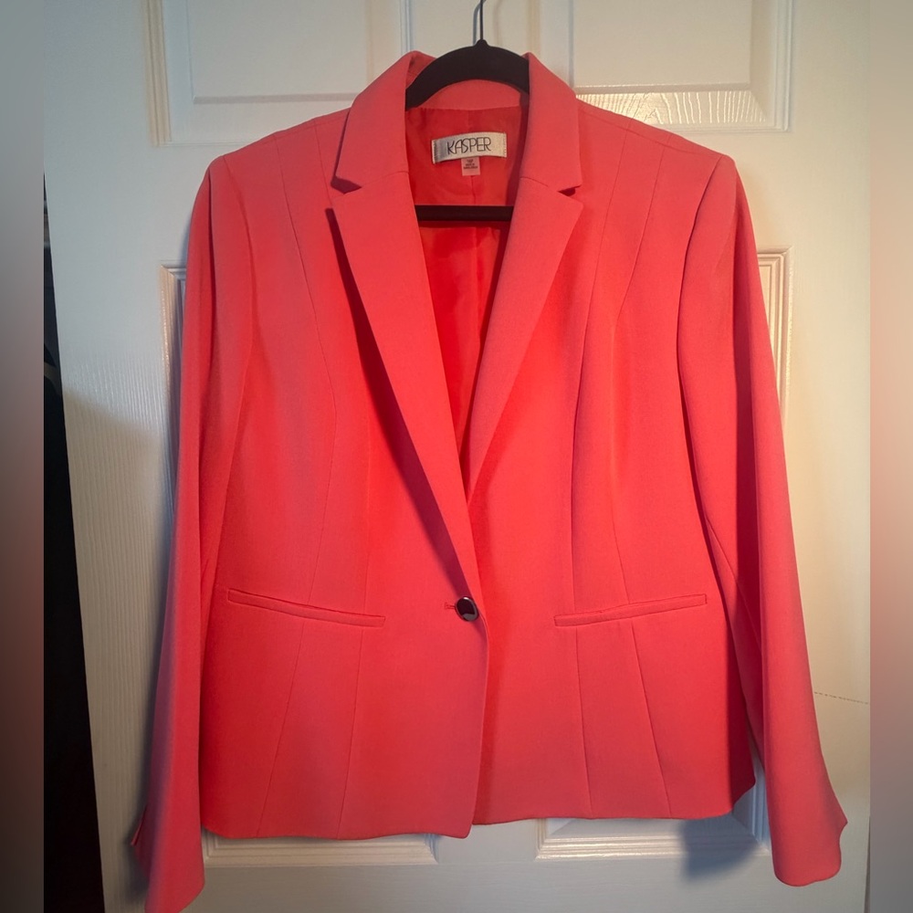 Kasper Bright Coral Single-Button Blazer